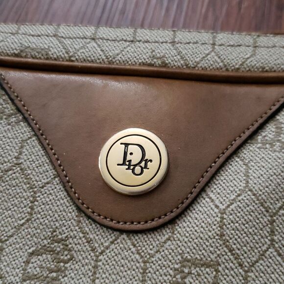 Vintage Christian Dior Honeycomb Chic Feminine Brown Leather Trim Crossbody Bag - Picture 2 of 6